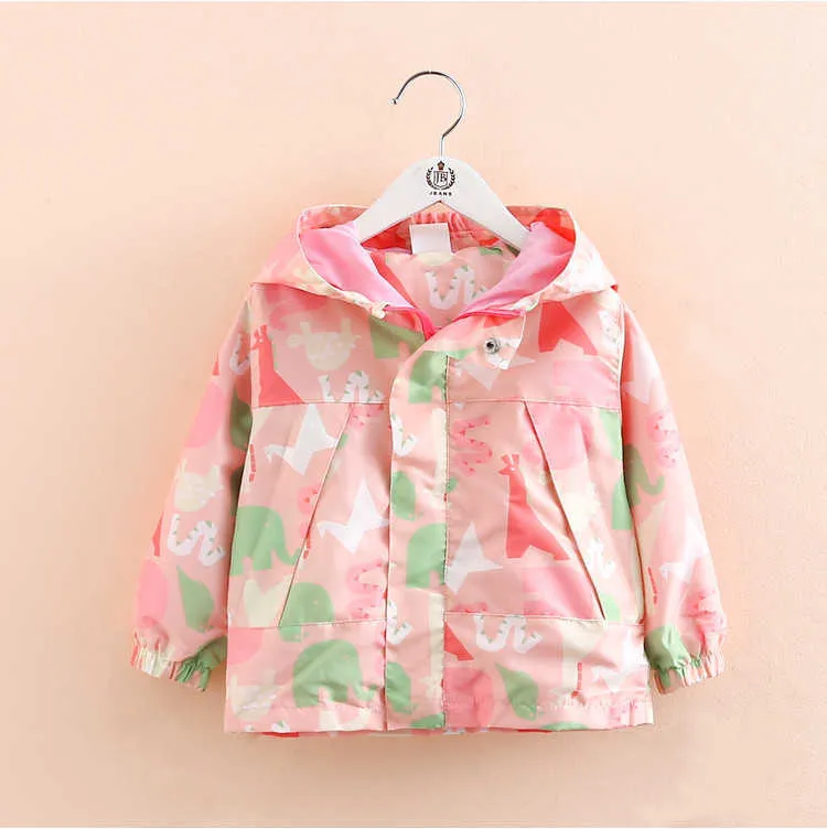 Vår Höst Girls Windbreaker Coat Jackor Baby Kids Printing Hooded Outwear Coats Jacka Kläder 211011