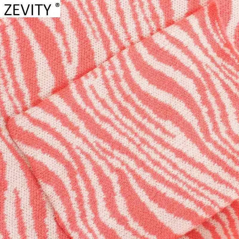 Women Animal Striped Print Short Jacquard Shirt Office Lady Pocket Breasted Blouse Chic Summer Retro Crop Tops LS9308 210420
