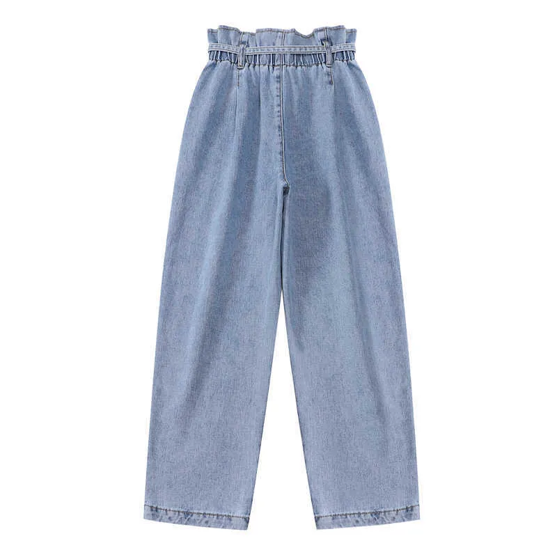 Nbpm Mode mit Gürtelknopf Baggy Jeans Frau Hohe Taille Streetwear Mädchen Breite Beinhose Hosen Mujer Mom Denim 210708