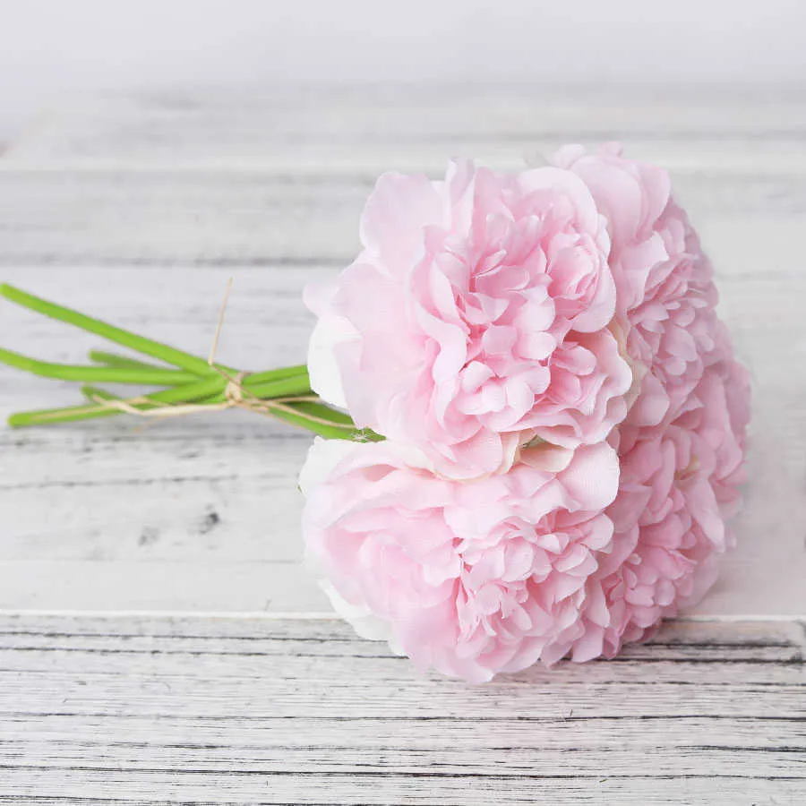 1 teste di bouquet fiori di peonia di seta artificiale fiori finti di alta qualità ortensia la decorazione domestica della festa nuziale di San Valentino Y0630