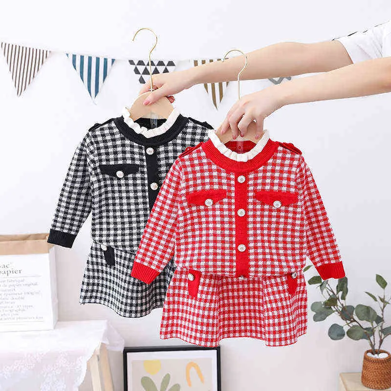 Chidren Clothes Girls Knitted Set Autumn Kids Sweater suit and Skirt Birthday Party Designed School Uniform Outfits1-8 Ys G220310