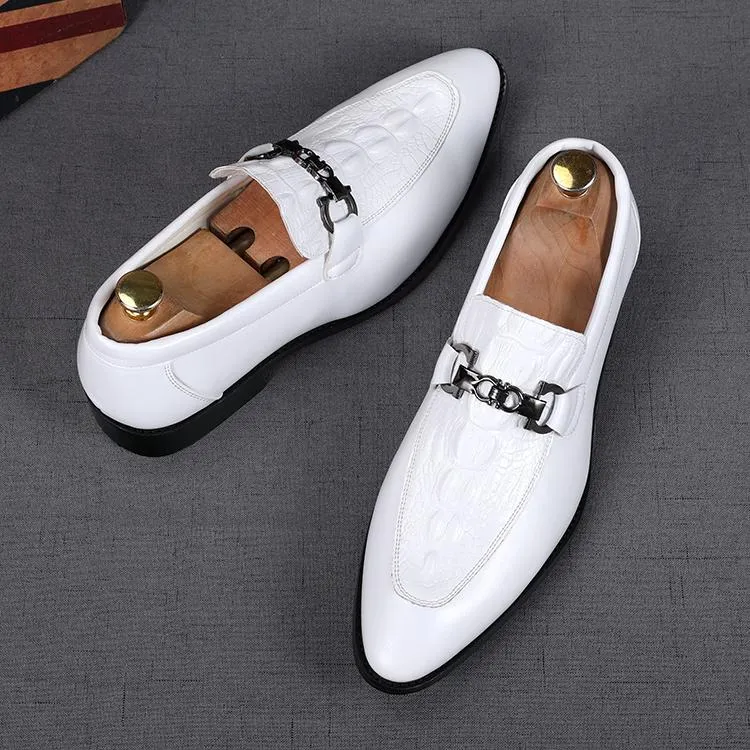 Élégant italien de luxe robe de soirée de mariage hommes chaussures mode bout pointu noir blanc Slip-On marche mocassins taille
