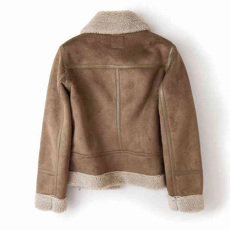 Ailegogo Donna Inverno Faux Shearling Pelle di pecora Finta Pelle Giubbotti Lady Spessa Calda Pelle Scamosciata Agnello Corto Moto Marrone Cappotti 211112