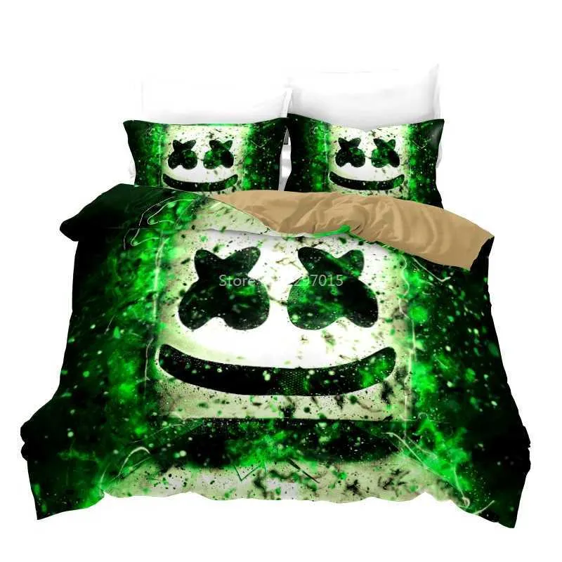 DJ Marshmello 3D -sängkläder Set Tryckt täcke täckning Kudde Twin Full Queen King Bed Linen Bedclothes Comporter Cover Set H09300G