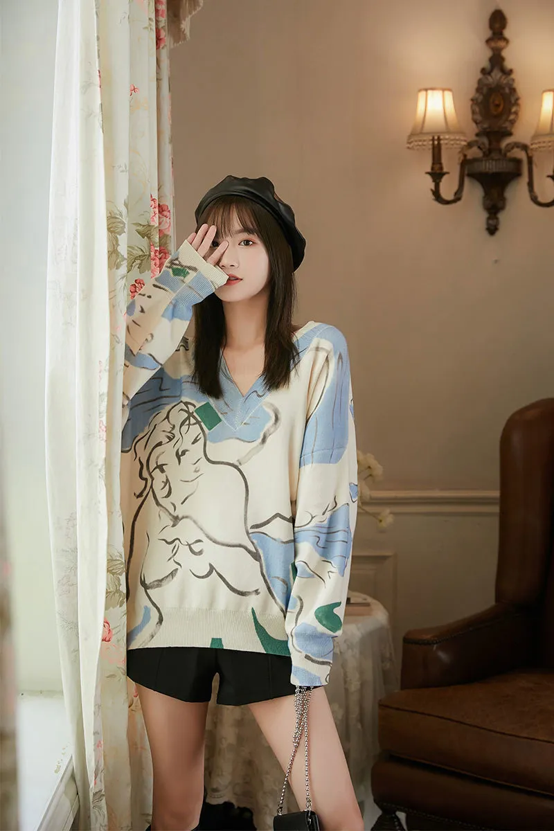 特大セーターVネックルーズプルオーバーセーターニットジャンパーデザイナー韓国のファッション秋の女性服210427