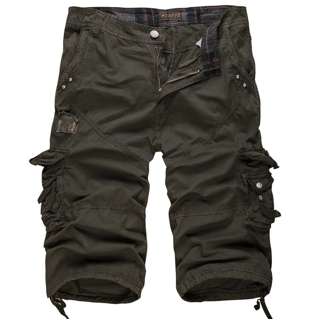 Pantalones cortos sueltos de carga de gran tamaño de algodón para hombres tácticos informales de color sólido patchwork militar blanco hasta la rodilla 210713