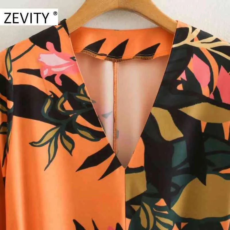 Kobiety V Neck Tropical Flower Print Bow Mite Sashes Dress Kobieta Latarnia Rękaw Dorywczo Kimono Vestidos Chic Dresses DS4436 210420