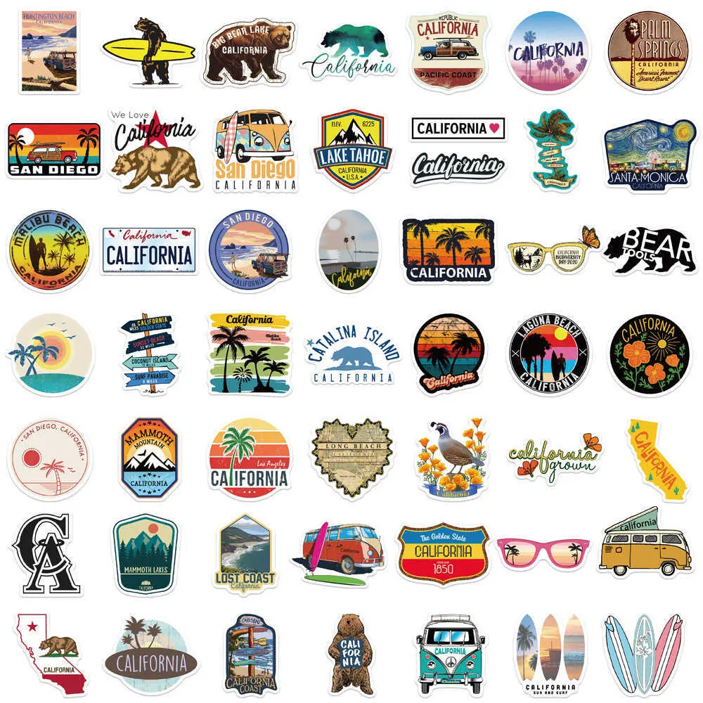 10 INS Style Paysage Extérieur Autocollants Esthétique Californie Stickers Autocollant À DIY Bagages Ordinateur Portable Vélo Planche À Roulettes Téléphone Car2746