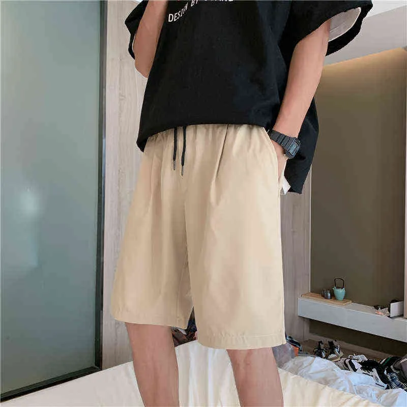 カジュアルショーツ男性ソリッドシンプルなulzzangルーズシックなデザインデザイン10代の巾着オールマッチ夏の新しい特大の人気のボトムスハンサムG220223