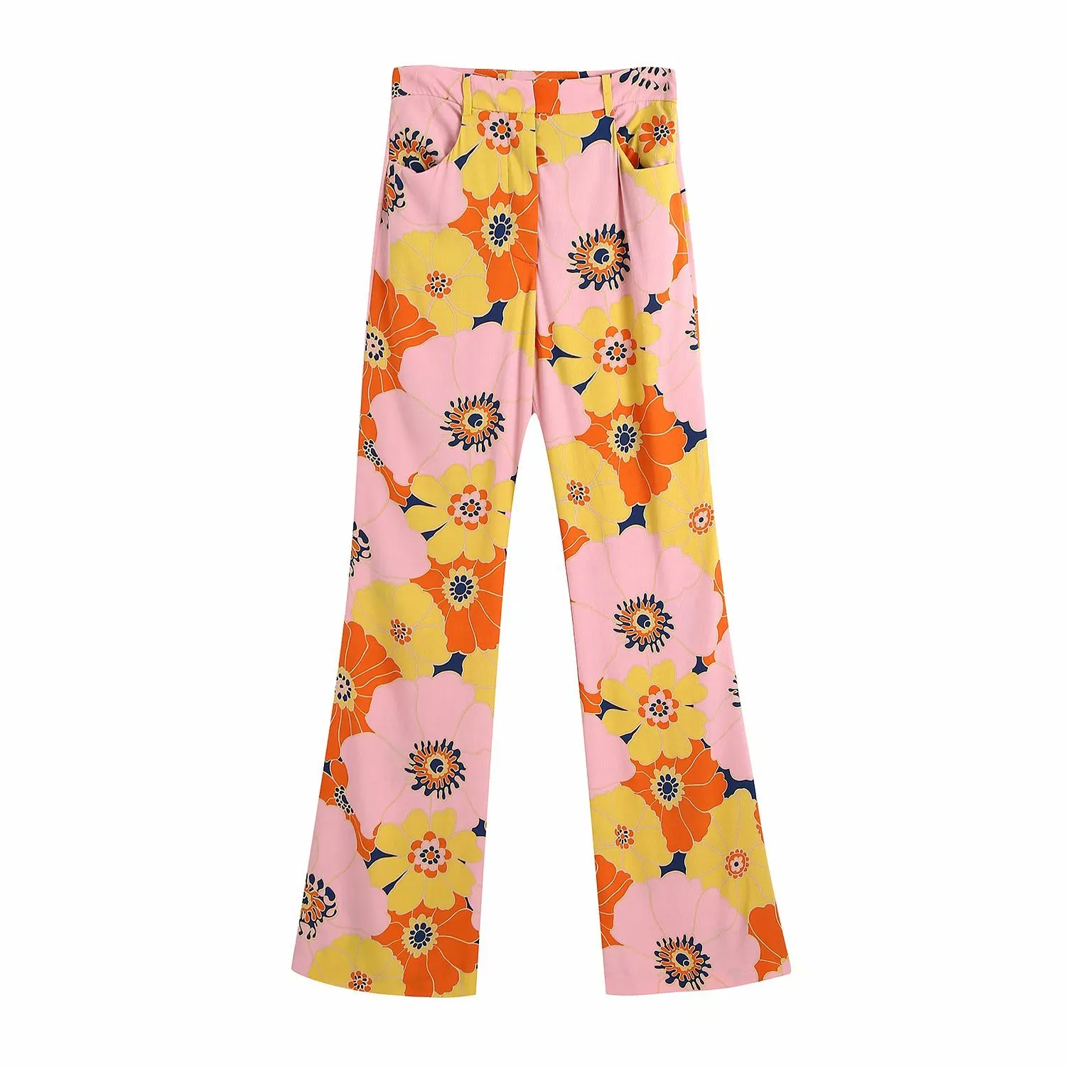 Women Pink Floral Print Pants High Waist Wide Leg Baggy Woman Summer Fashion Y2K Streetwear Trousers for Female 210430