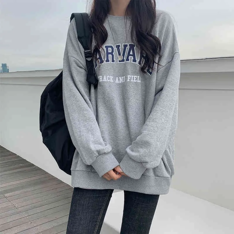 Qooted Oversized Hoodies Gotiska Harajuku Streetwear Chic Letter Print Sweatshirt Navy Grå Hoodies Kvinnor Lös Pullover Qt436 210518