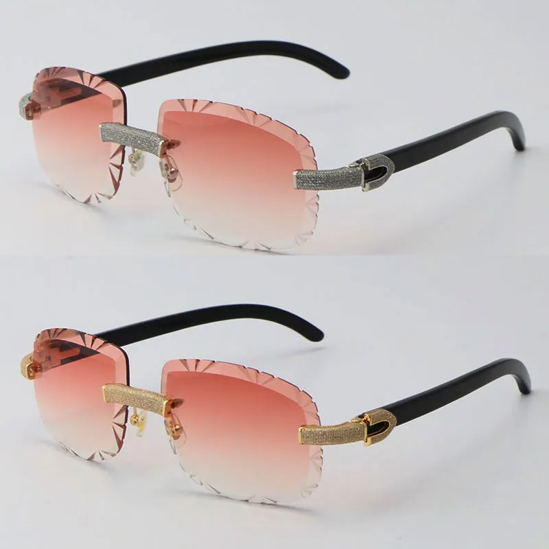 2022 Nuovo metallo micro-pavimentato di diamanti set occhiali da sole senza montatura originale nero corno di bufalo occhiali da sole montatura maschile e femminile oro 18 carati U233o
