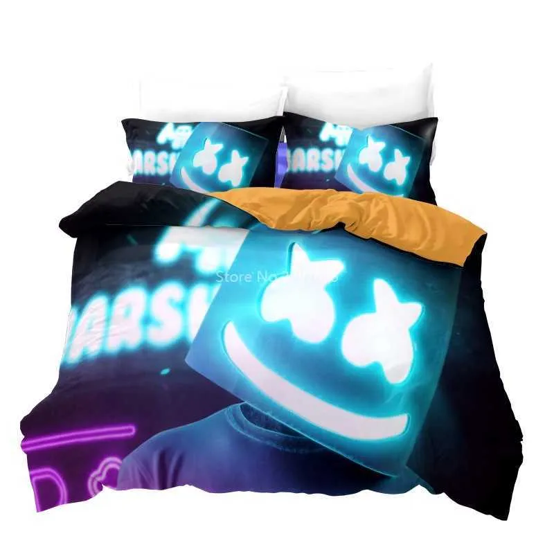 Sıcak DJ Marshmello 3D Yatak Seti Baskılı Nevresim Yastık Kılıfı Twin Tam Kraliçe Kral Yatak çarşafları Yatak Örtüsü Yorgan Kapak Setleri H0913