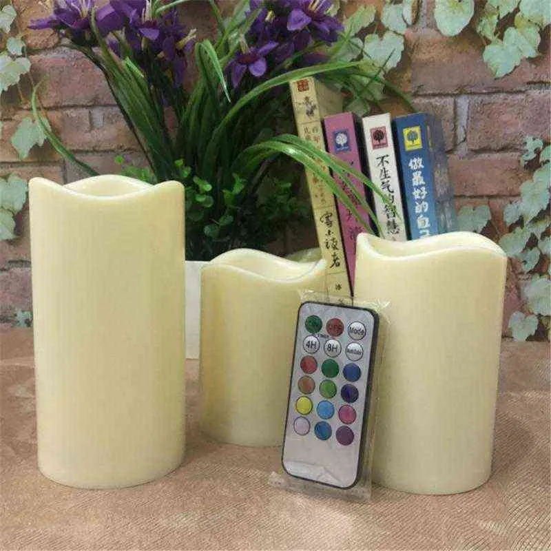 3 -stycken Set Flameless Colorful Remote Control Candle Light LED Electronic Timer Candle Light Night Light Christ Chuld Dekoration