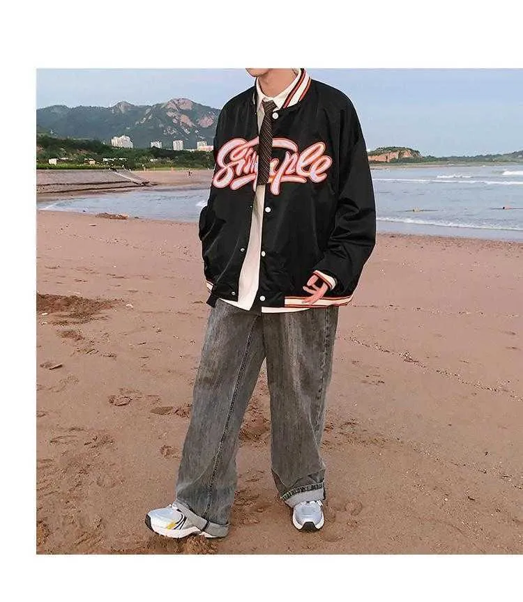 Jacke männlich koreanische Version Trend lässig wild lose Baseballuniform Jungen Jacke übergroße Jacke Kleidung Top Mode 211013