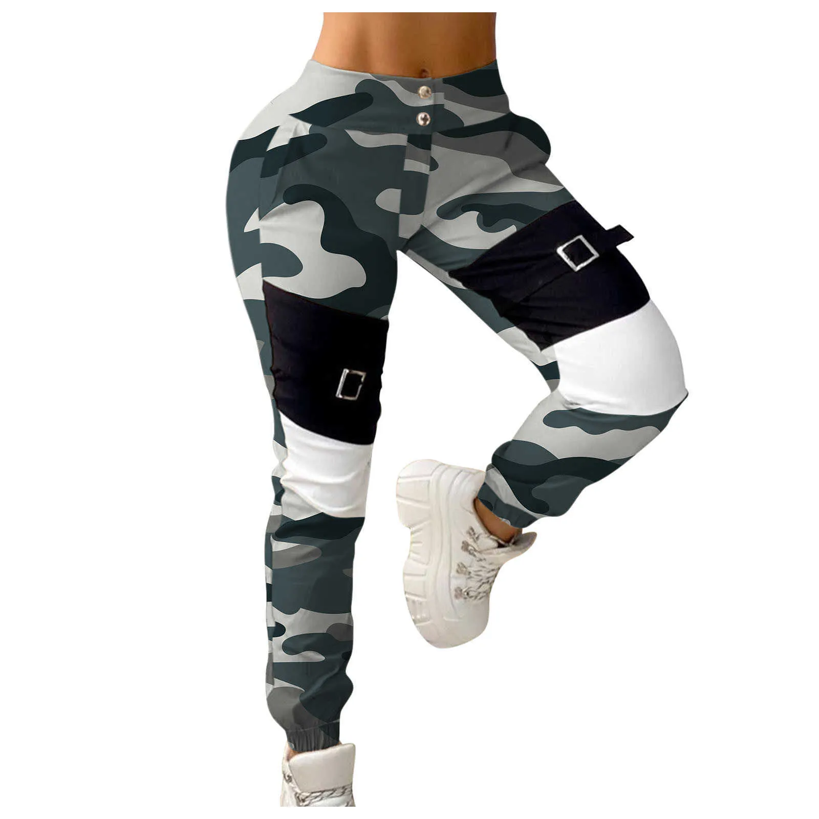 Letnia Odzież damska Moda Moda Camouflage Print Casual Długie Spodnie Pantalones de Mujer Ropa Mujer Q0801