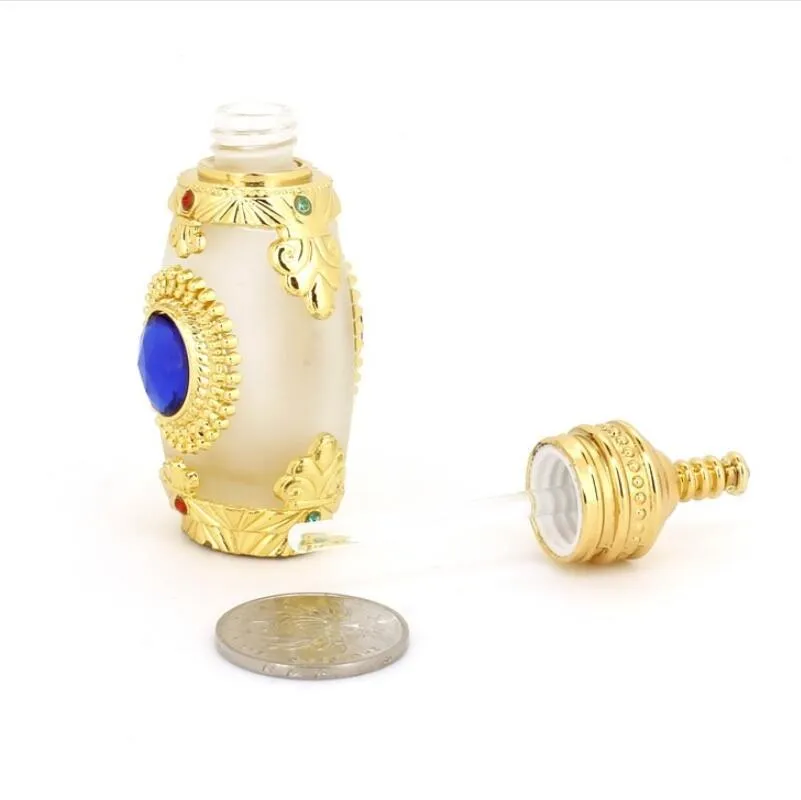 15ml Bottiglia di profumo in vetro satinato in metallo anticato Bottiglia di oli essenziali in stile arabo con contagocce in vetro Bottiglia del Medio Oriente