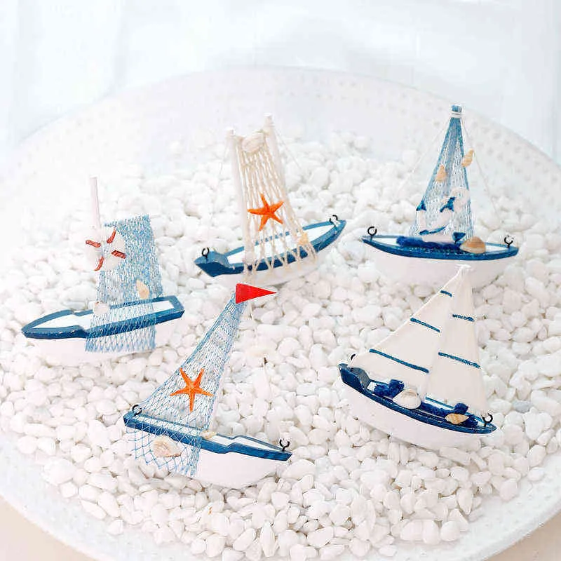 Marine Nautical Creative Sailboat Mode Room Decor Figurines Miniatures Mediterranean Style Ship Small boat ornaments 2201112903947