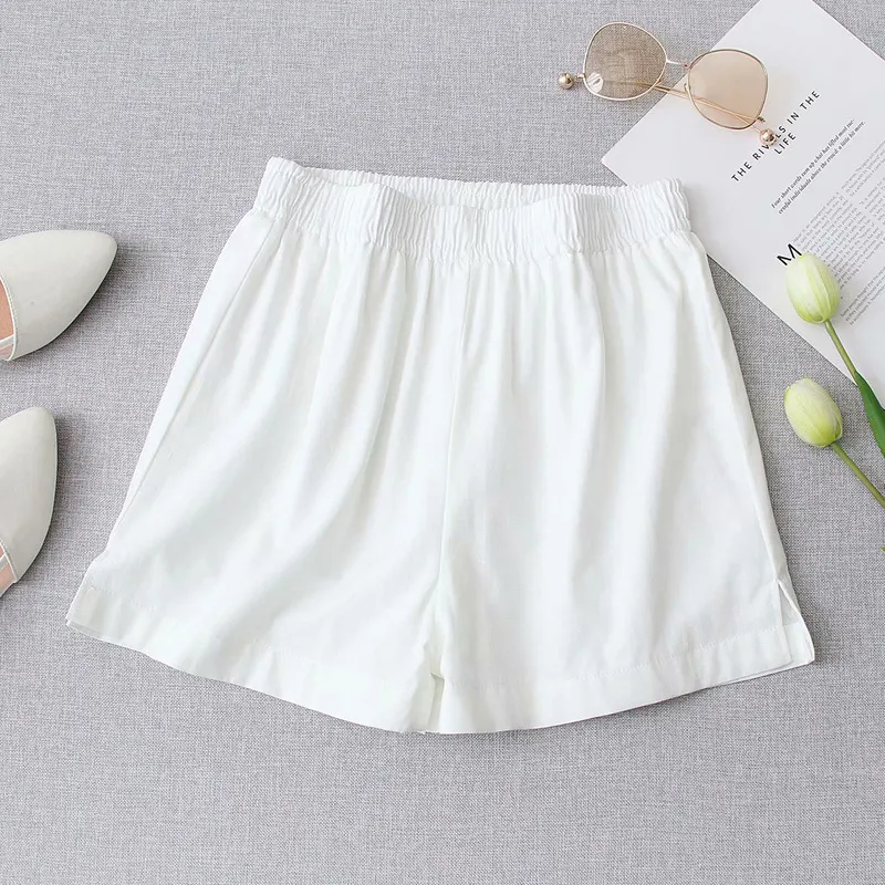 Donne Summer Sweet Bianco Pantaloncini Bianco 100% Cotton Elastico Vita Fodera Femminile Casual Abbigliamento stradale 210513