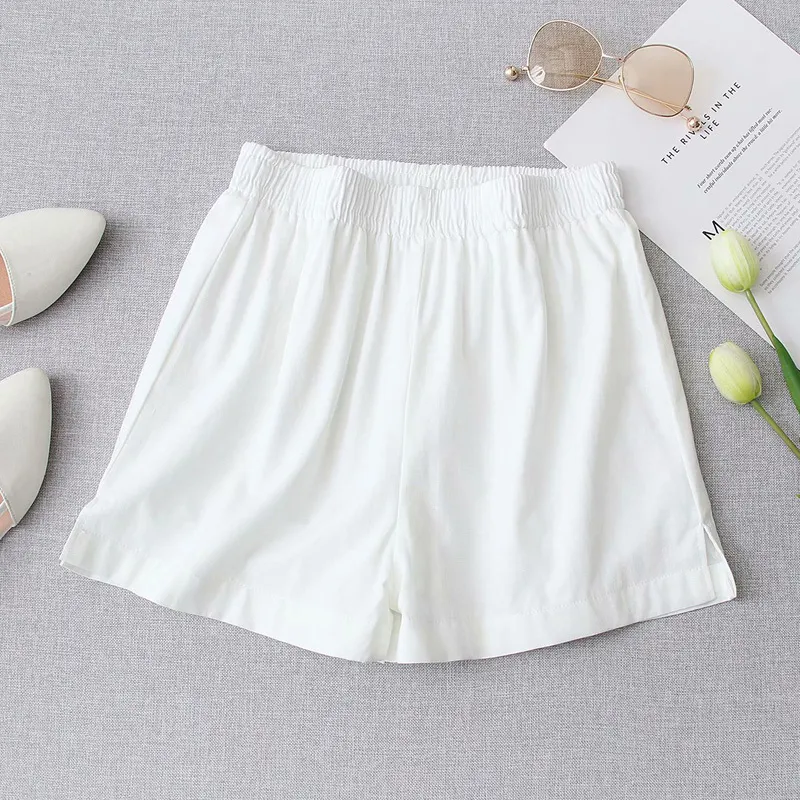 Femmes Summer Sweet White Shorts 100% coton Taille élastique Doublure Femme Casual Street Vêtements 210513