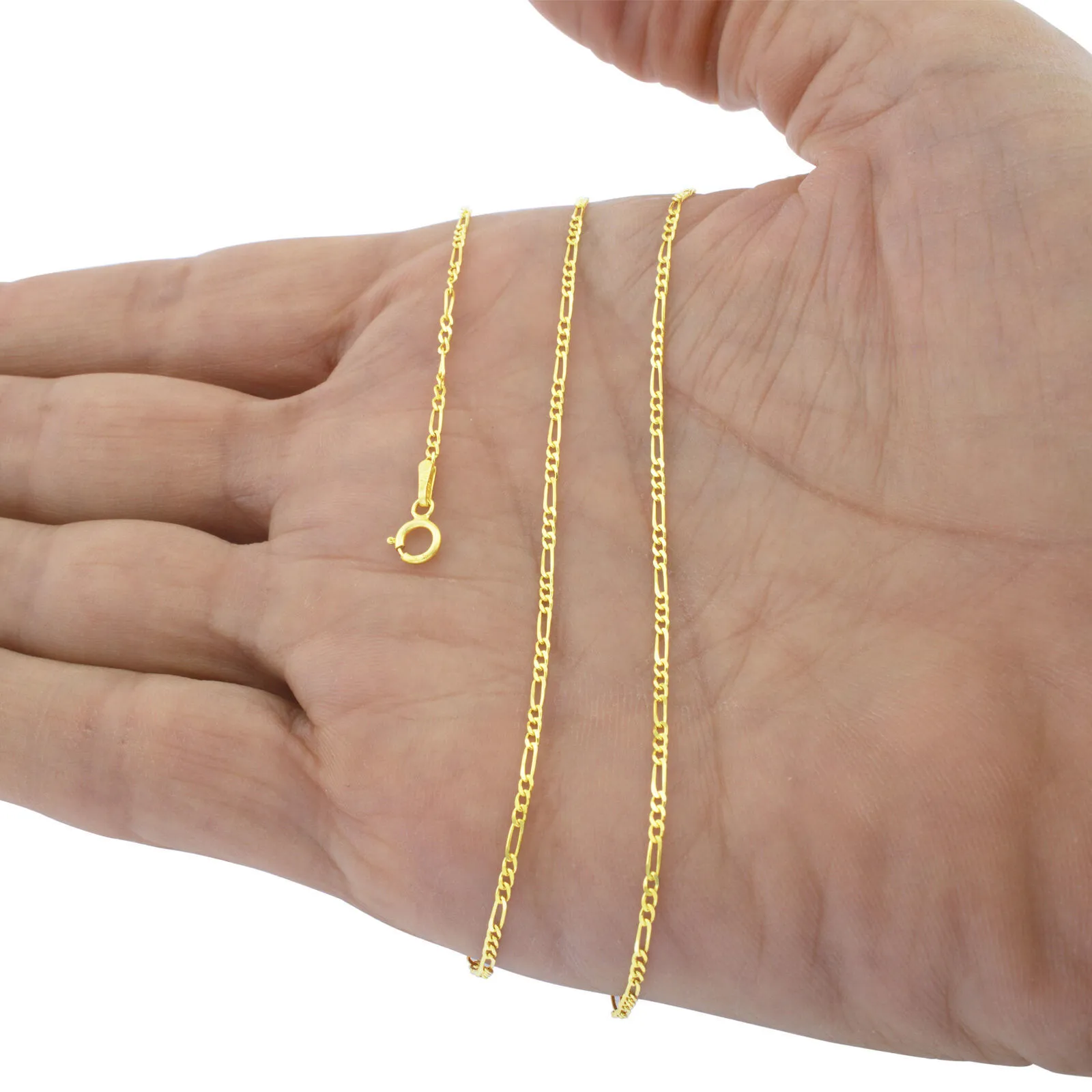 14K Yellow Gold Solid 2mm Thin Women's Figaro Chain Link Necklace 18 234s