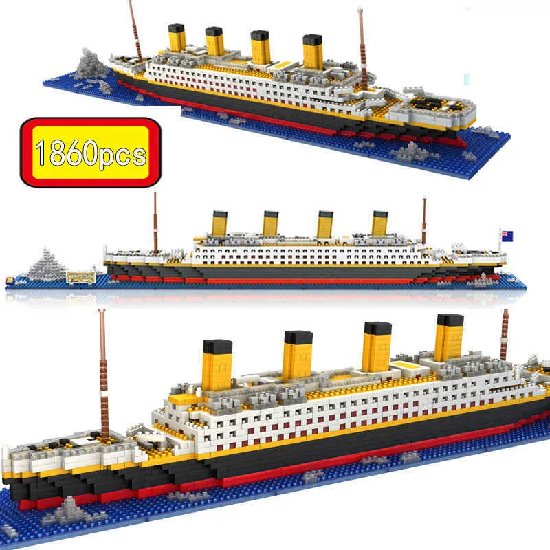 1860 pz RMS Titanic Cruise Ship Ship Boat FAI DA TE Diamon Dassemblage Building Blocks Mini Micro Mattoni Bambini educativi Giocattoli bambini Giocattoli X0902