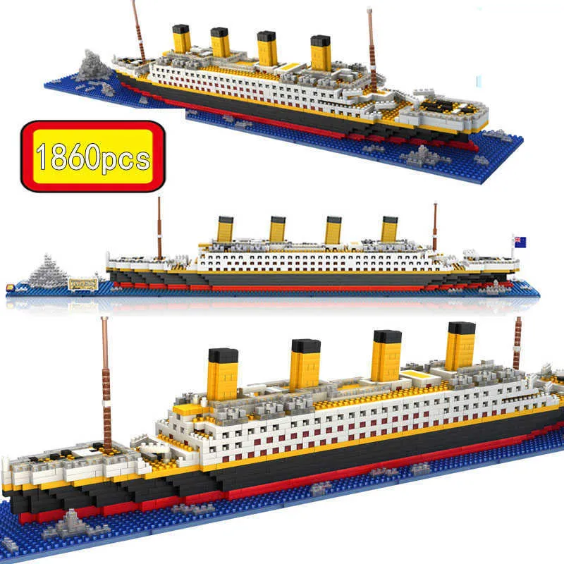 1860 pz RMS Titanic Modello di Nave da Crociera Barca FAI DA TE Diamon Dassemblage Building Blocks Mini Micro Mattoni Educativi Giocattoli Bambini Regali X0902