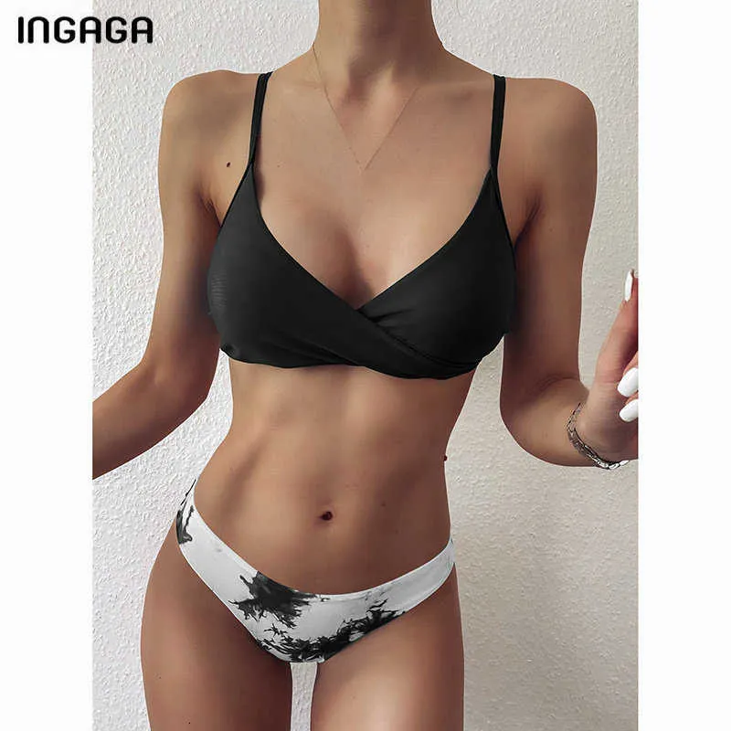 Ingaga Kravat Boya Bikini Mayo Kadın Mayolar Push Up Biquini Mayo Seksi Brezilyalı Bikini Seti Kayış Yüzme Takım Elbise 210621