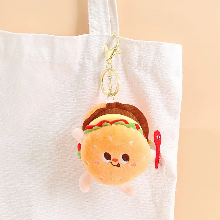 Party Favor 10 cm Porte-clés en peluche mignon hamburger frites dessin animé pain en peluche sac pendentif porte-clés jouet mini grab T2I53261