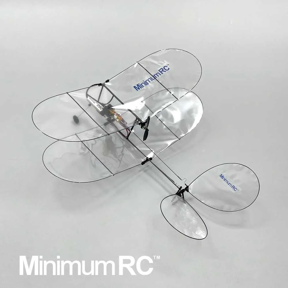 Minimumrc Shrimp V2 Biplane Ultra-Light Aircraft Carbon Fiber Remote Control Glider Indoor Fixed Wing Threewa Model Aircraft 211026