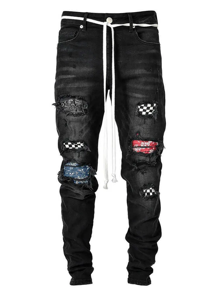 Heren Joggingbroek Sexy Patchwork Jeans Broek Casual Zomer Herfst Mannelijke Ripped Skinny Broek Slanke Moto Biker Potlood Broek X0621