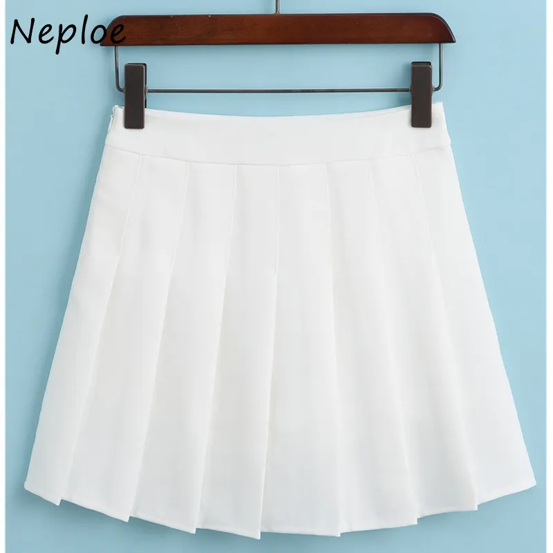 NEPLOE High Waist Hip Slim Pleat Spódnica Kobiety Wiosna Lato Znosić Solid Jupe Femme Preppy Style Faldas Mujer 210510
