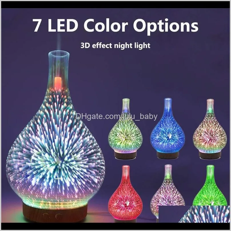 ultrasonic humidifier 3d fireworks glass vase shape air humidifier with led night light aroma oil diffuser mist maker