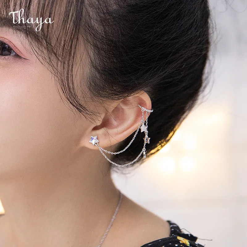 THAYA Srebrny kolor Star Dangle Earring dla kobiet z łańcuchem Purple Crytale Kolczyki Wysokiej jakości elegancka biżuteria 220214243s
