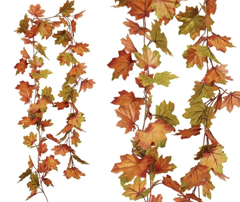 Décorations artificielles décoratives d'automne et d'Halloween imitant la simulation de feuille d'érable pour Thanksgiving, couronnes murales suspendues en rotin