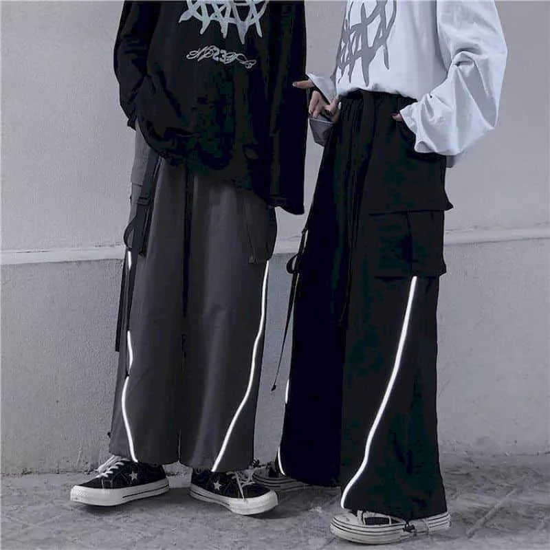 pantalon femme joggeurs femmes étudiantes version coréenne de leggings décontractés sauvages lâche pantalon large droit hip-hop réfléchissant 210526