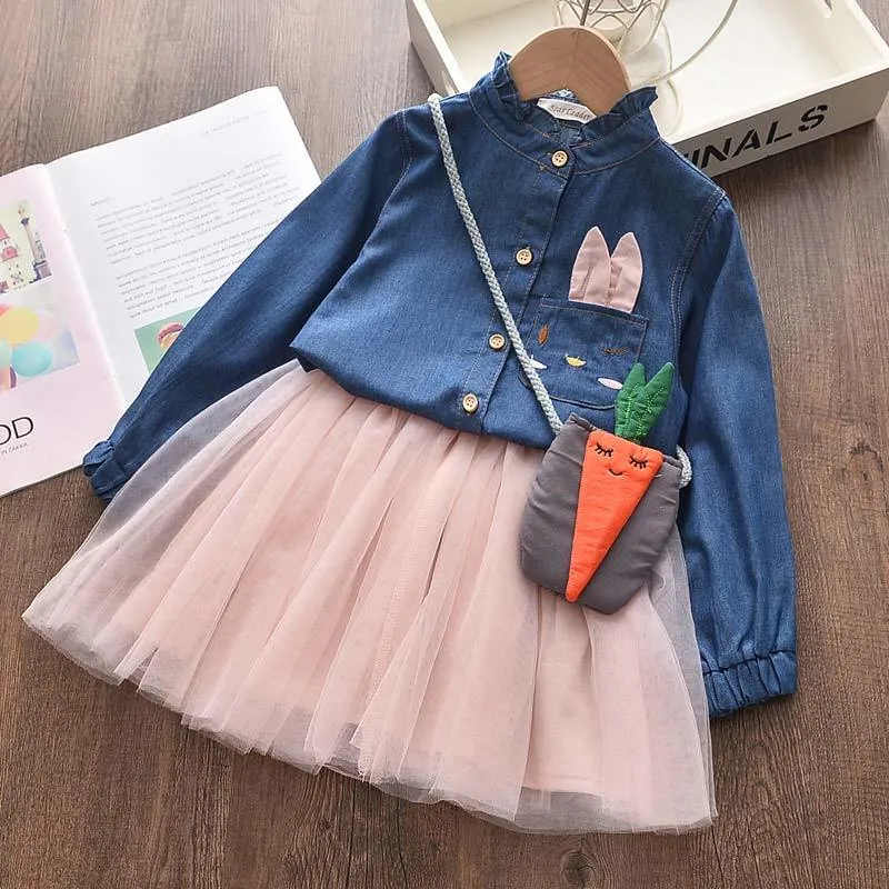 Meninas vestem inverno padrão geométrico de manga comprida roupas top casaco + tutu camisola knitwear 210429