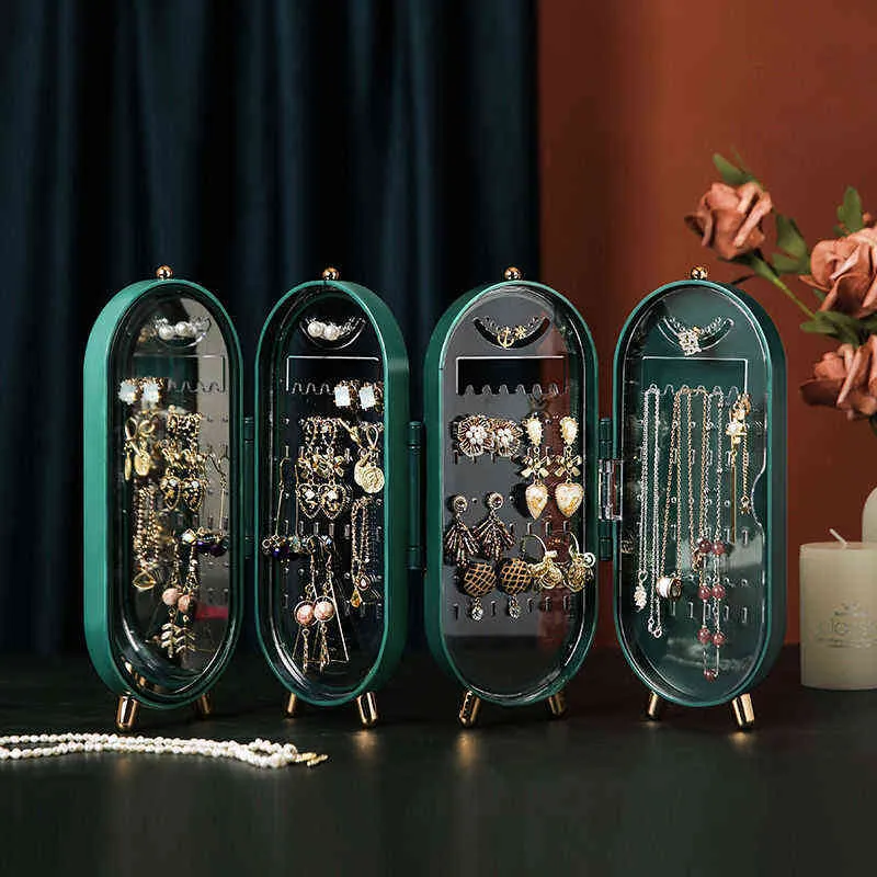 Boîte de rangement de bijoux pliable, organisateur de boucles d'oreilles, présentoir à 4 portes, support de collier d'écran pour boucles d'oreilles 211102