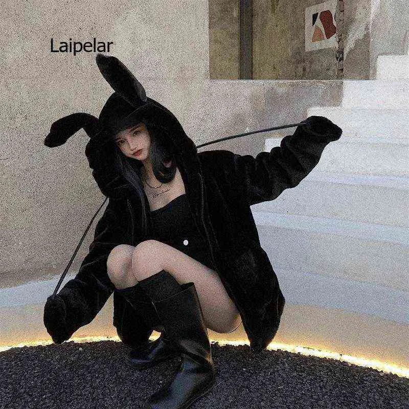 Laipelar Rabbit Ears Faux Fur Hoodie – Oversized... From Jiao02, $21.53 ...