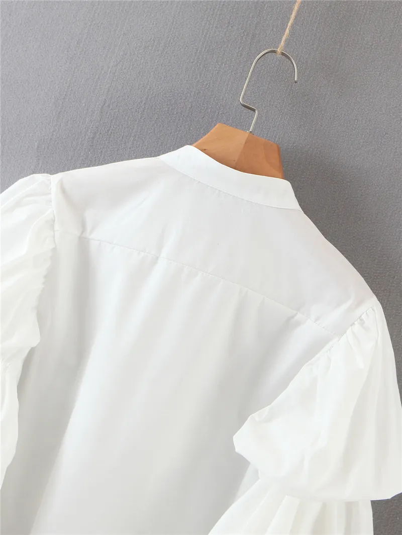 H.SA-shirt Dames White Button Puff Sleeve Streetwear Casual Losse Partij Vestidos Blouses Office Dames Tops Shirts 210417