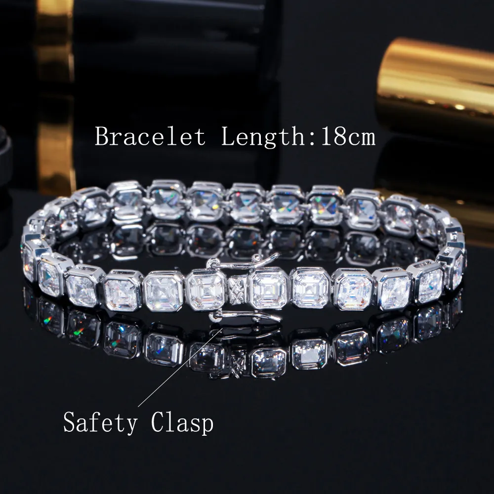 CWWZircons Bling Square Cubic Zirconia Pave Silver Color Bridal Wedding Tennis CZ Bracelets for Women Jewelry Accessories CB260