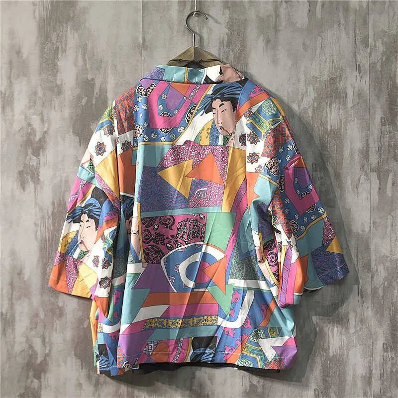 Kimonos Cardigan Mężczyźni Yukata Kobiety Japoński Kimono Tradycyjny Unisex Harajuku Plaża Luźna Cienka Koszulki Słońce Koszulki Płaszcz 210519