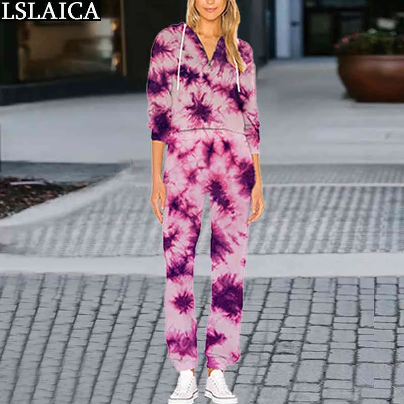 Casual Tracksuit Mulheres Dois Pedação Conjunto Conjuntos de Mujer Outono Sportswear Manga Longa Com Capuz Tops Elastic Cintura Calças Conjuntos 210520