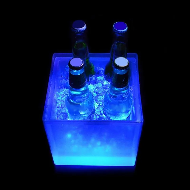 Wiadra i chłodnice wiadra LED RGB Kolor podwójny warstwowy kwadratowy bar piwo zmieniające się trwałe wino 3 5 l for221p