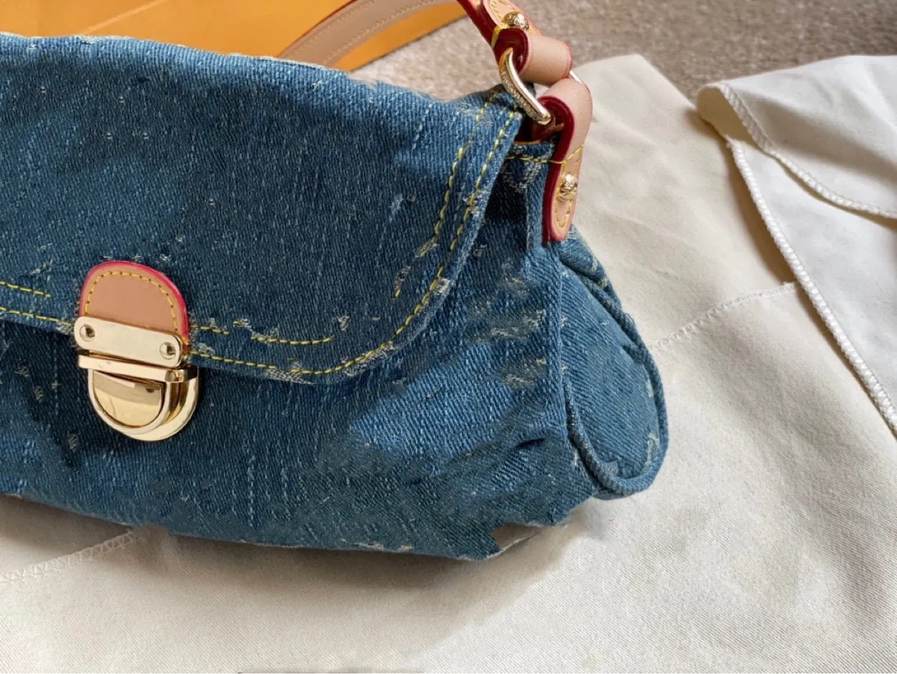 Cowboyväska för Old Denim Axelväska vintage Baguette Underarm Brodery Bags