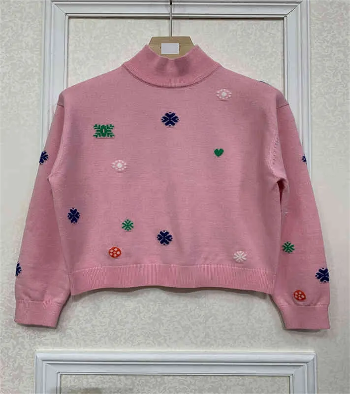 Women Knitted Sweater Woollen Pullover Fall Girls Wool With Small Letter Round Neck Knit Shirt Super Elastic Fashion Flower
