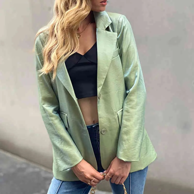 Mode Pak Vrouwelijke Blazer Single-Breasted Small Suit Jacket voor Vrouwen Herfst Winter Blazer Green Blazer Dameskleding 210514