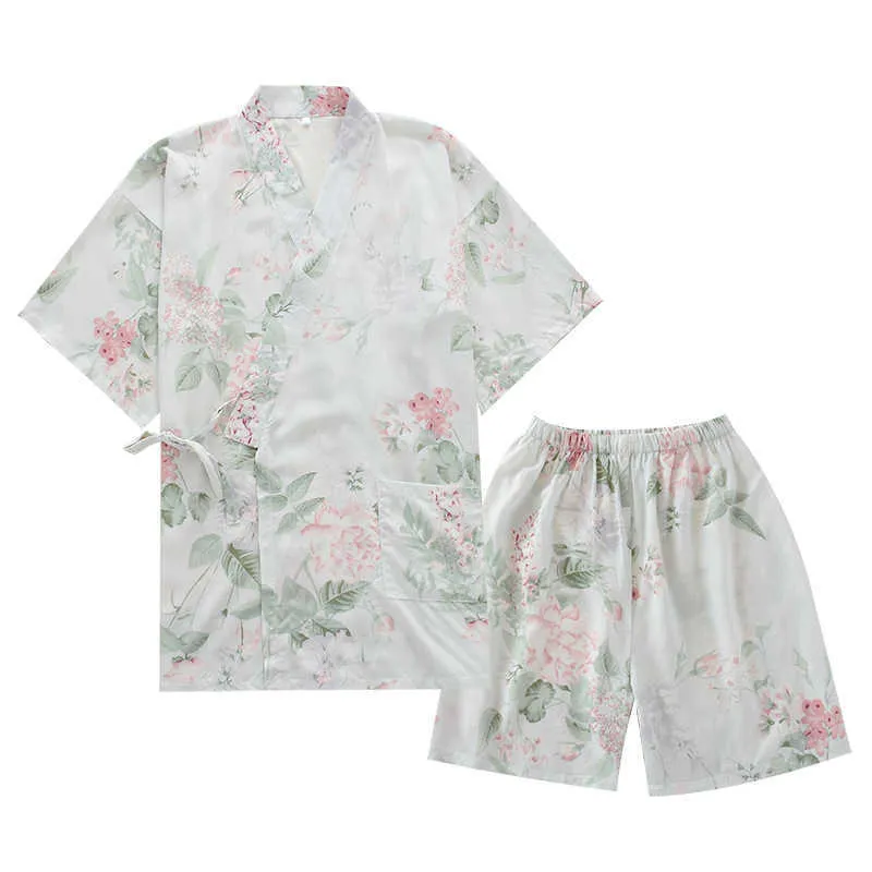 Kimono z krótkim rękawem z krótkim rękawem krótkich spodenki letnie panie piżamas garnitur bawełna domowa obsługa kobiet różowy 210809