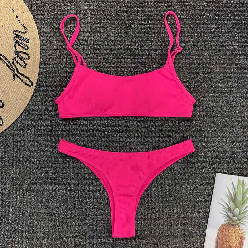 Ingaga Bandeau Bikinis Seksowne stroje kąpielowe Push Up Swimwear Kobiety Solidna Stringi Kąpiel Rąbany Rainbow Biquini 210621