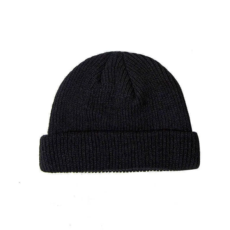 Unisex stickad melon kepsar vinter ribbad stickad manschettad kort lock solid färg skullcap baggy skidfiskare docker beanie hattar y21111